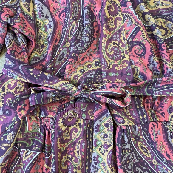 Anthropologie Tiny Odetta Dress Women’s Large Paisley Bohemian Wrap Tie Waist - Picture 4 of 13